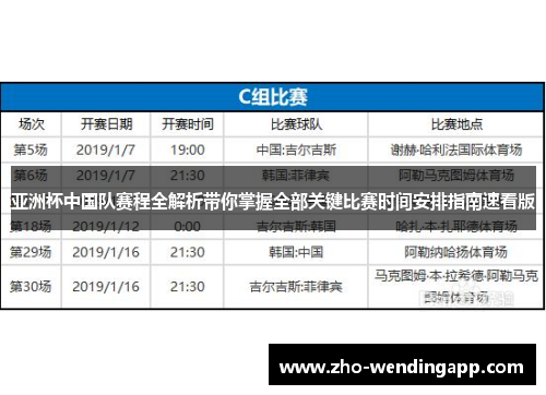 亚洲杯中国队赛程全解析带你掌握全部关键比赛时间安排指南速看版